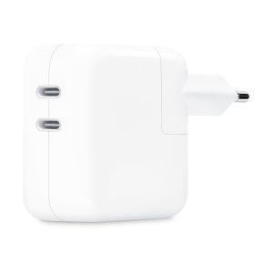 Apple power adapter with two USB ports, ideal for charging multiple devices simultaneously.