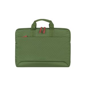 green bag with two handles on the top and zips