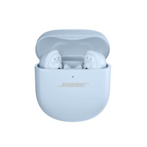 earbuds inside case with lid opened
