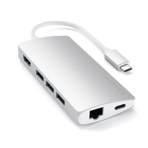 adapter with 5 different connection ports on the one side and 2 on the front